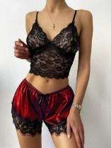Sexy Lace Top und Satin Shorts Dessous Set