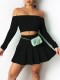 Solid Off Shoulder Crop Top and Pleated Skirt Set