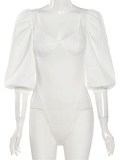 Sexy White High Cut Long Sleeve Bodysuit