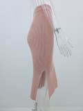 Spring Side Slit High Waist Knitting Midi Skirt