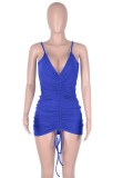 Summer Sexy Ruched Halter Blue Bodycon Dress