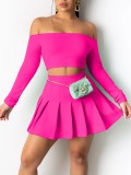 Solid Off Shoulder Crop Top and Pleated Skirt Set