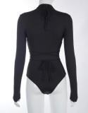 Black Long Sleeve Cut Out Sexy Bodysuit