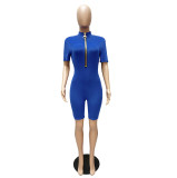 Summer Sexy Zip Up Solid Bodycon Rompers
