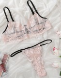 Sexy Pink Lace Bra and Thong Panty 2PC Lingerie Set