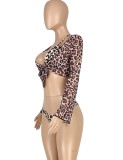 Three Piece Leopard Print Long Sleeve Swimwear