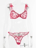 Sexy Pink Hearts See Through Bra and Panty 2PC Lingerie Set