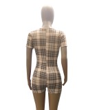 Summer Casual V-Neck Plaid Print Bodycon Rompers