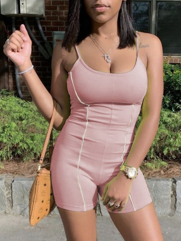 Summer Casual Solid Strap Tight Rompers