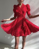 Summer Polka Print Vintage Prom Dress with Pop Sleeves