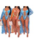 One-Piece Print High Cut Sexy Cut Out Swimwear with Matching Cover Ups
