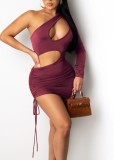 Summer Solid One Shoulder Cut Out Sexy Strings Bodycon Dress