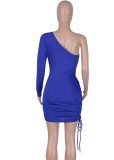 Summer Solid One Shoulder Cut Out Sexy Strings Bodycon Dress