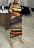 African Fashion Colorful Long Sleeve Midi Bodycon Dress