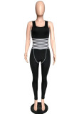 Summer Black Striped Sleeveless Bodycon Jumpsuit