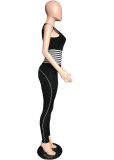Summer Black Striped Sleeveless Bodycon Jumpsuit
