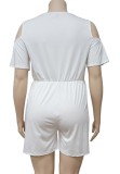 Plus Size Summer White Casual Rompers with Cut Out Shoulders