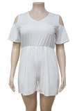 Plus Size Summer White Casual Rompers with Cut Out Shoulders