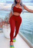 Summer Solid Sexy One Shoulder Crop Top and High Waist Pants Matching 2pc Bodycon Set