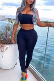 Summer Solid Sexy One Shoulder Crop Top and High Waist Pants Matching 2pc Bodycon Set