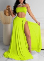 Summer Beach Solid High Waist Bandeau Swimwear with Matching Cover-Up