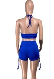 Summer Sports Solid Halter Bra and Strings Shorts Matching Set