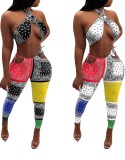 Summer Colorful Retro Halter Crop Top and Pants Matching Sexy 2PC Set