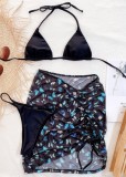 3PC Black Butterfly Swimwear Cover-Up Set
