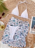 3PC White Butterfly Swimwear Cover-Up Set