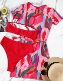 Summer Solid Swimwear with Colorful Cover-Up 3PC Set