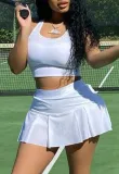 Summer Sports White Tank Crop Top and Pleated Skirt 2PC Matching Set