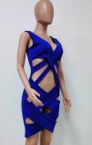 Summer Blue Hollow Out Sleeveless Party Sexy Bodycon Dress