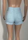 Summer Blue Denim High Cut Tassels Sexy Shorts
