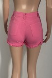 Summer Pink Denim High Cut Tassels Sexy Shorts