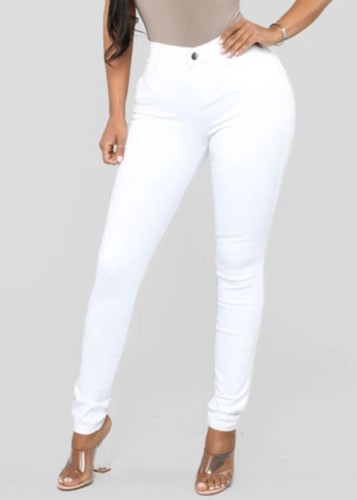 Jeans aderenti a vita alta in denim bianco estivo