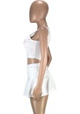 Summer Sports White Tank Crop Top and Pleated Skirt 2PC Matching Set