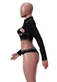 Summer Black Hollow Out Two Piece Long Sleeve Swimwear