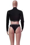 Summer Black Hollow Out Two Piece Long Sleeve Swimwear