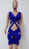 Summer Blue Hollow Out Sleeveless Party Sexy Bodycon Dress