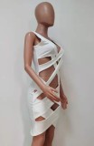 Summer White Hollow Out Sleeveless Party Sexy Bodycon Dress