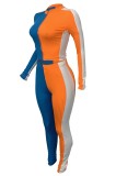 Spring 2pc Contrast Bodycon Zipper Crop Top and Pants Set
