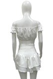 Summer White Sexy Keyhole Crop Top and High Waist Ruffles Mini Skirt Matching Set