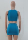 Summer Blue Lace-Up Crop Top and Mini Skirt 2 Piece Matching Set
