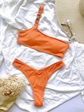 Two-Piece Orange One Shoulder Swimwear