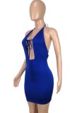 Summer Blue Sexy Hollow Out Halter Mini Bodycon Dress