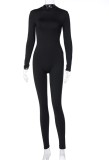 Sports Black Cut Out Back Long Sleeve Bodycon Jumpsuit