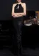 Summer Occassional Sequins Black Halter Mermaid Long Evening Dress