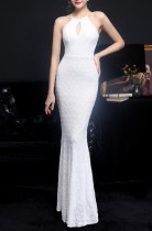 Summer Occassional Sequins White Halter Mermaid Long Evening Dress