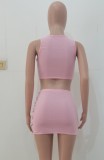 Summer Pink Lace-Up Crop Top and Mini Skirt 2 Piece Matching Set