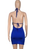 Summer Blue Sexy Hollow Out Halter Mini Bodycon Dress